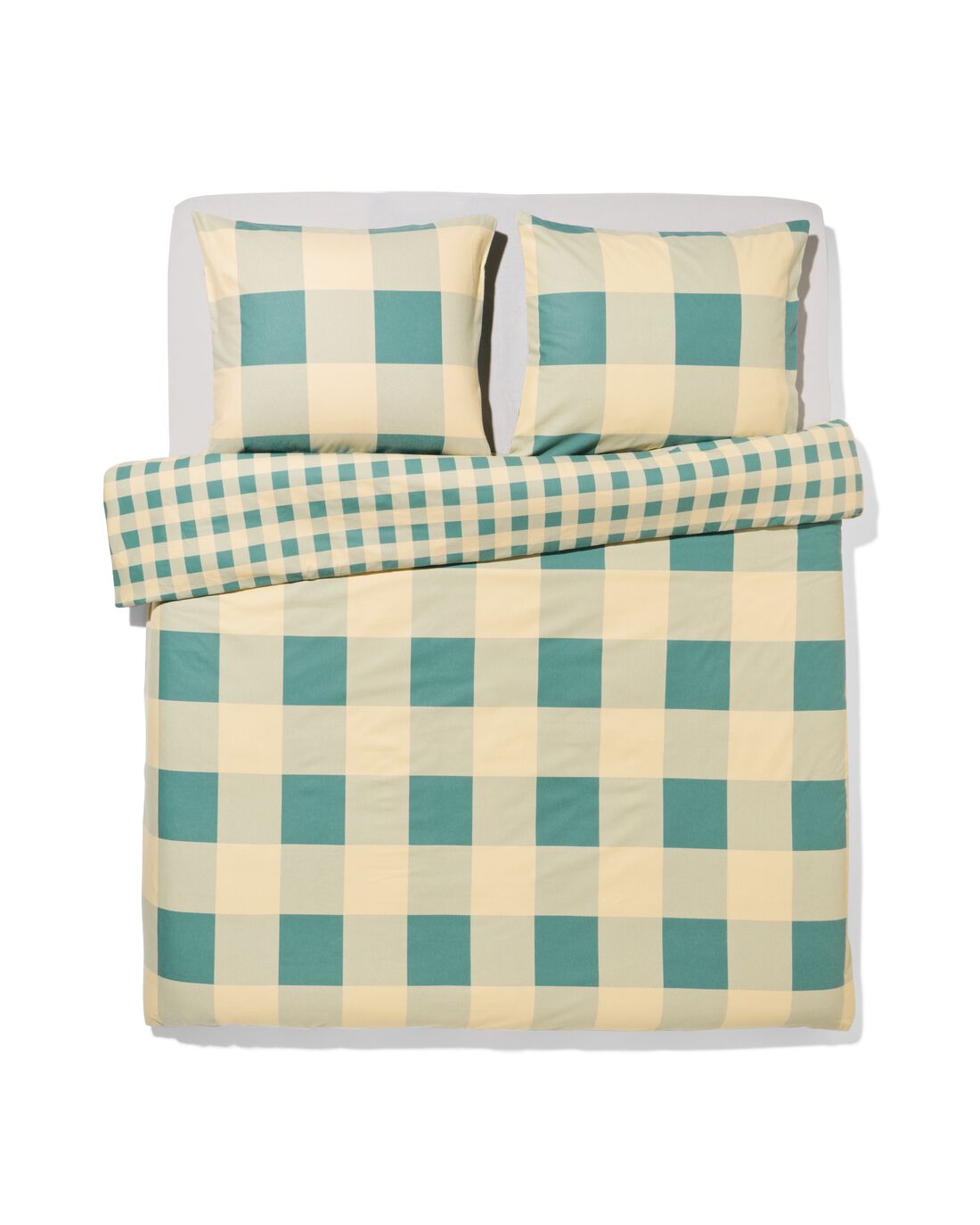 051 Dekbedovertrek 140x200/220cm Flanel Ruiten Groen-beige (groen)