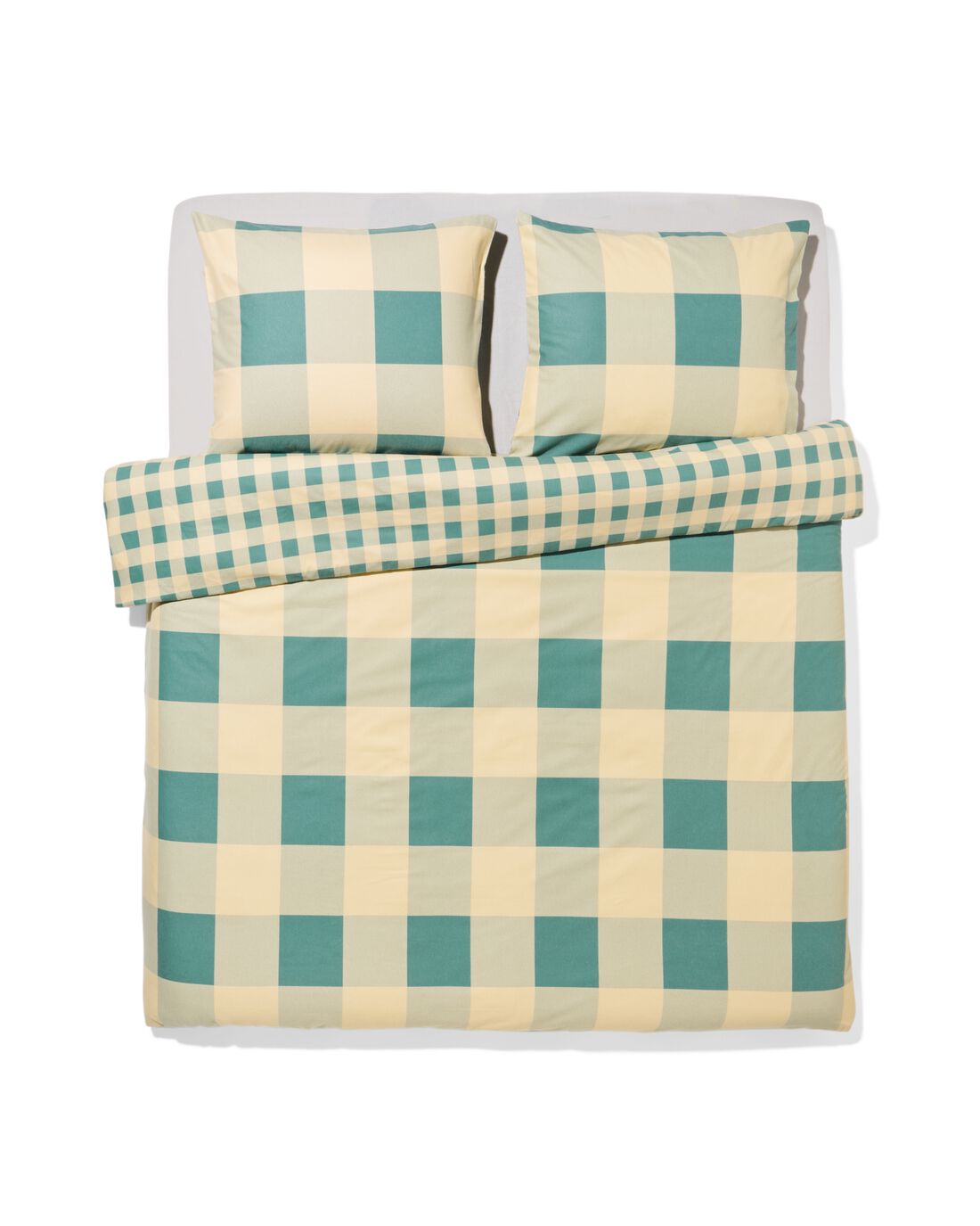 051 Dekbedovertrek 140x200/220cm Flanel Ruiten Groen-beige (groen)