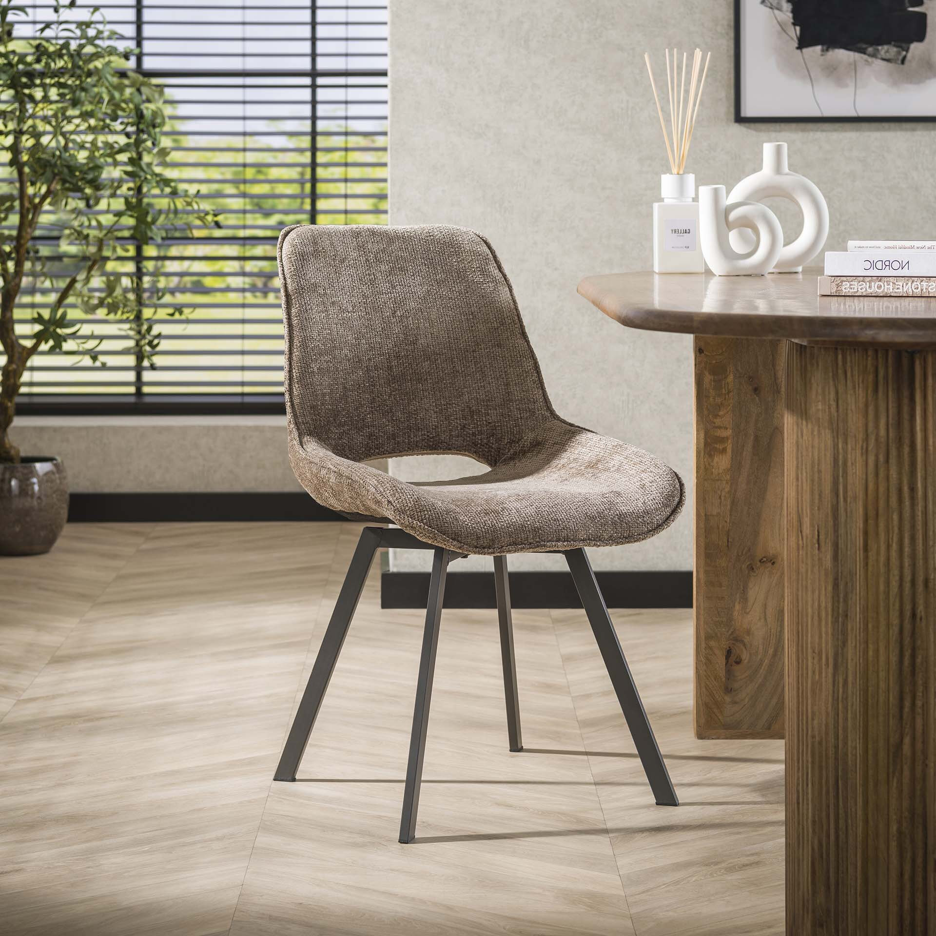 LifestyleFurn Draaibare Eetkamerstoel Tamaine Chenille - Champagne