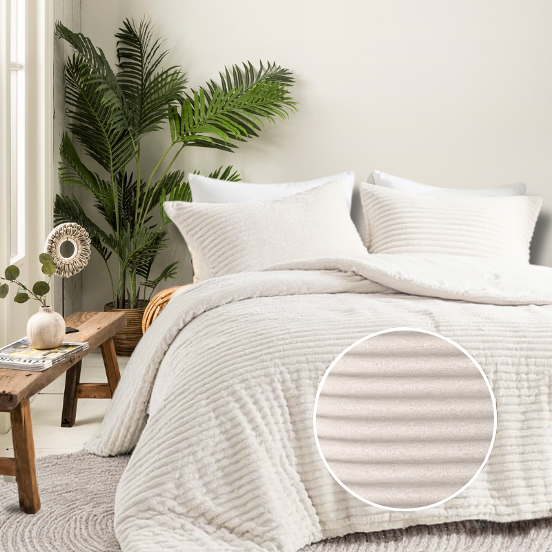 Fresh and Co Dekbedovertrek Teddy Rib Eenpersoons (140x200 Cm) Taupe Microvezel Strepen  - Overtrek - 140x200 Cm (Eenpersoons) -  - 