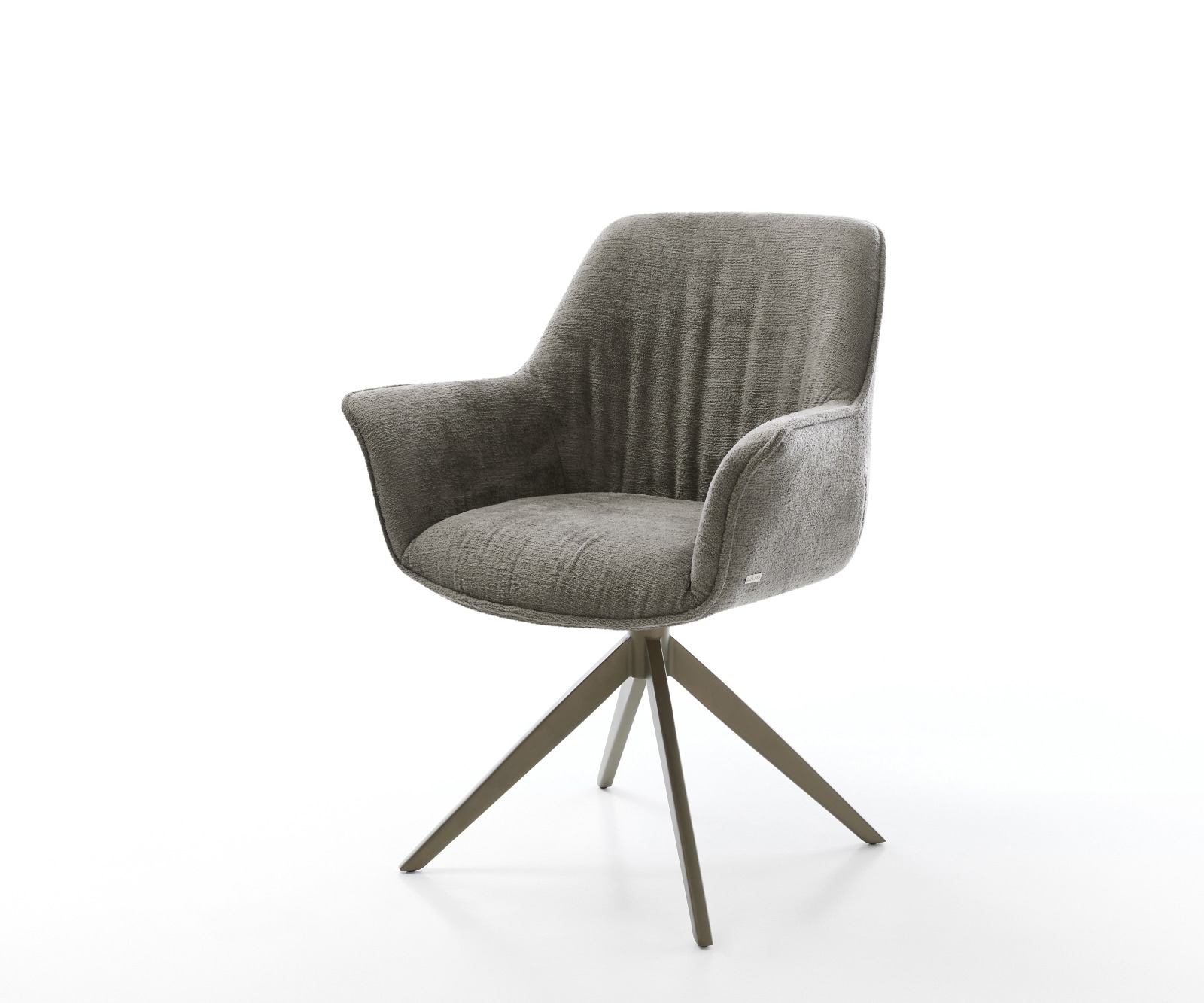 DELIFE Drehstuhl Keila-Flex mit Armlehnen Bouclé Soft Schlamm Kreuzgestell breit Effektfinish Titan 360° drehbar Wippfunktion