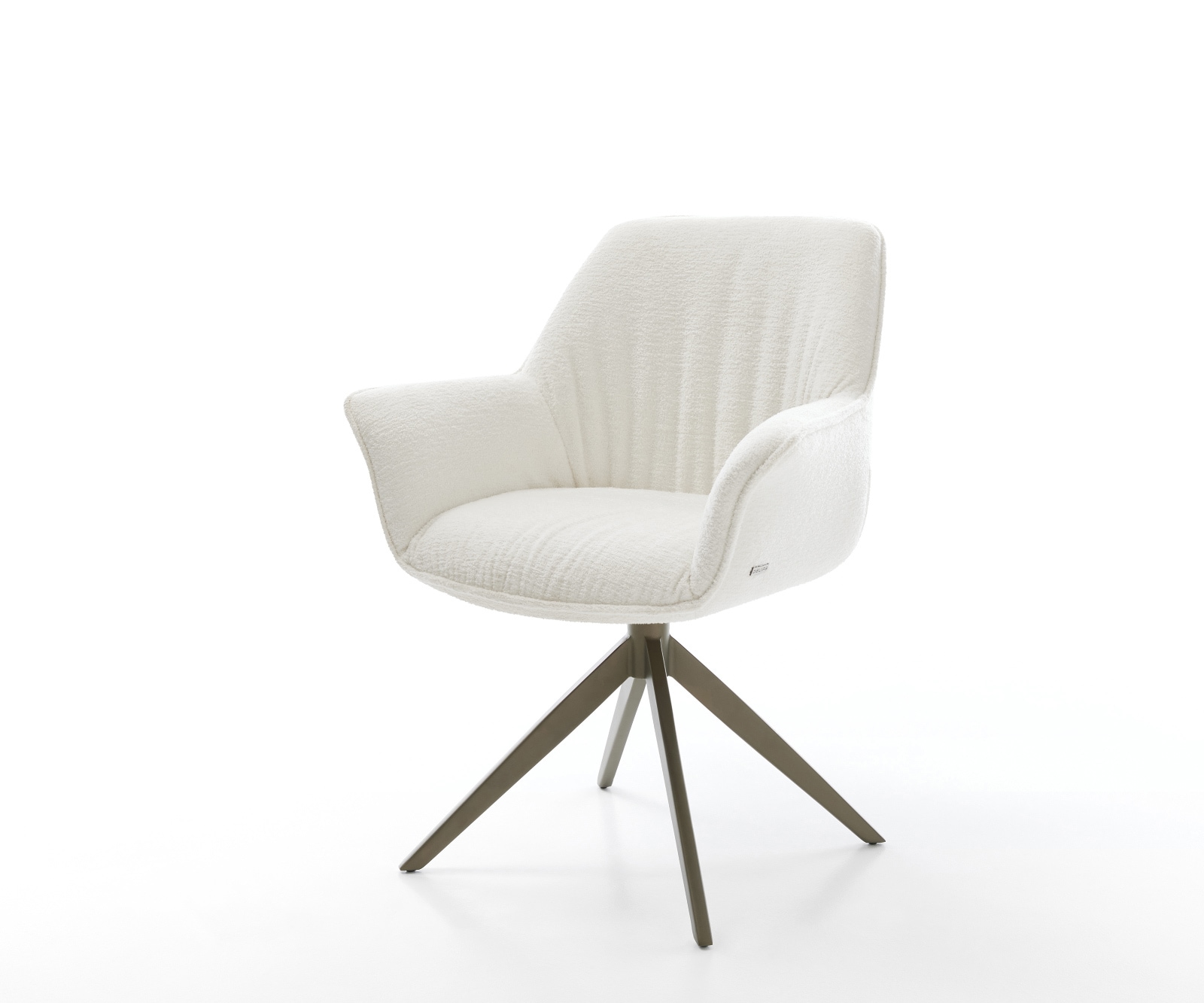 DELIFE Drehstuhl Keila-Flex mit Armlehnen Bouclé Soft Beige Kreuzgestell breit Effektfinish Titan 360° drehbar Wippfunktion