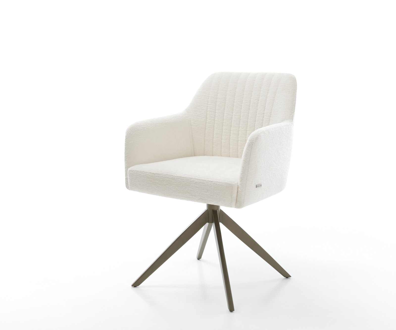 DELIFE Drehstuhl Greg-Flex Bouclé Soft Beige Kreuzgestell breit Effektfinish Titan 360° drehbar Wippfunktion Taschenfederkern