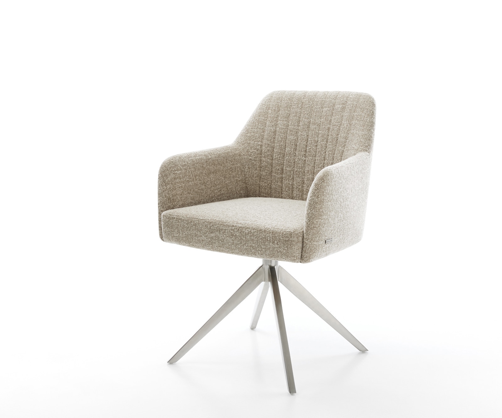 DELIFE Drehstuhl Greg-Flex Webstoff Soft Beige Kreuzgestell breit Edelstahl 360° drehbar Wippfunktion Taschenfederkern