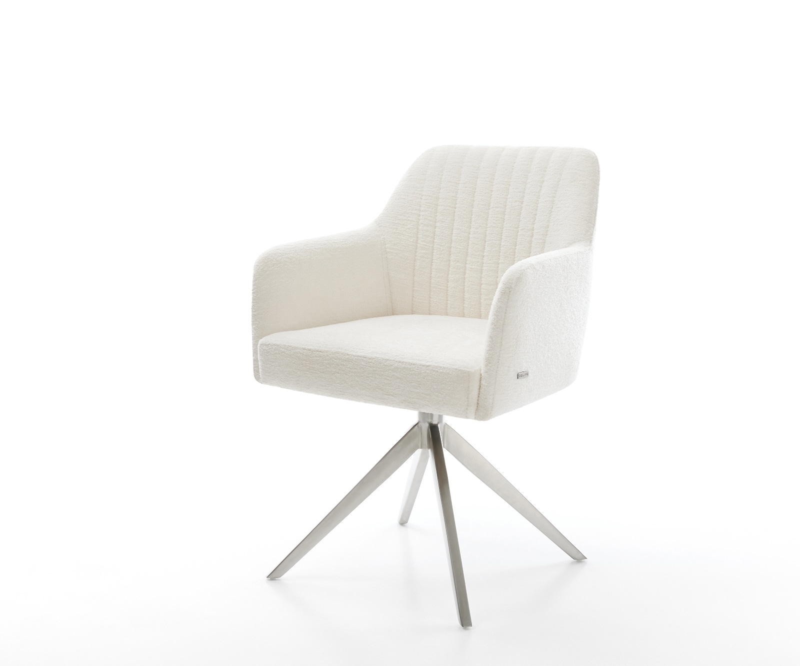 DELIFE Drehstuhl Greg-Flex Bouclé Soft Beige Kreuzgestell breit Edelstahl 360° drehbar Wippfunktion Taschenfederkern