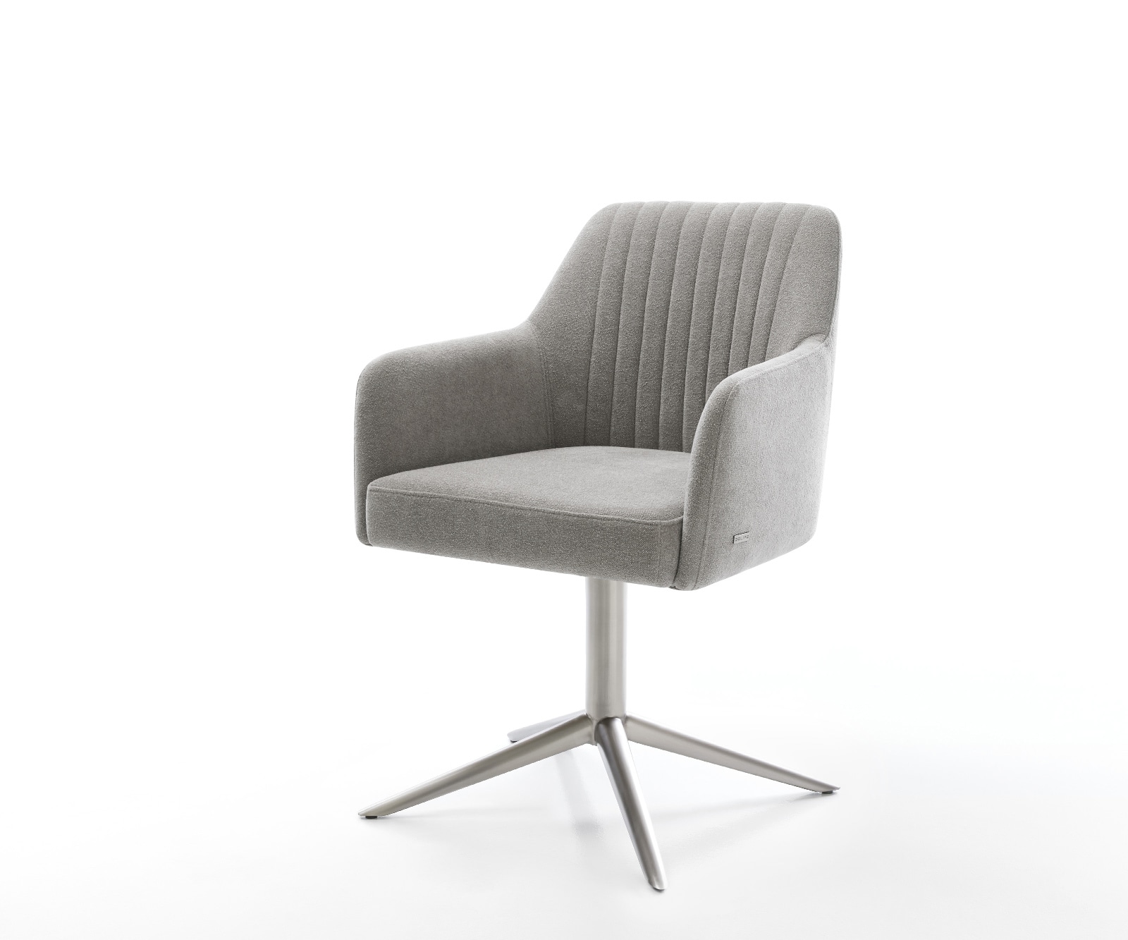 DELIFE Drehstuhl Greg-Flex Strukturstoff Soft Grau Fußkreuz Edelstahl 360° drehbar Wippfunktion Taschenfederkern