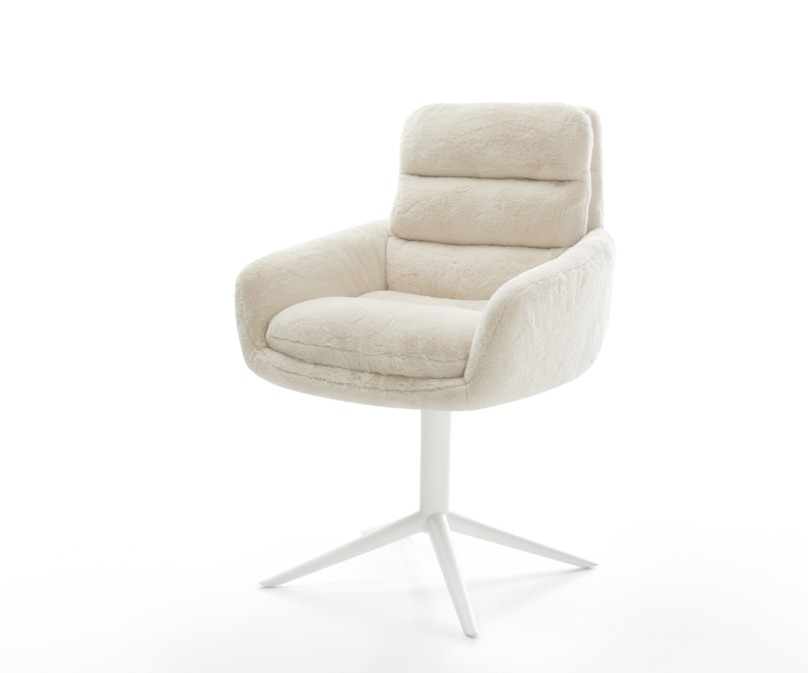 DELIFE Drehstuhl Abelia-Flex mit Armlehnen Plüsch Creme-Weiß Fußkreuz Weiß 360° drehbar Wippfunktion