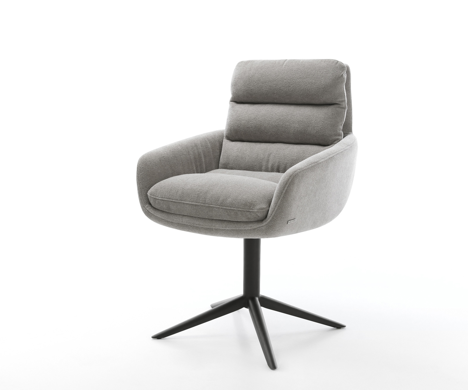DELIFE Drehstuhl Abelia-Flex mit Armlehnen Strukturstoff Soft Grau Fußkreuz Schwarz 360° drehbar Wippfunktion