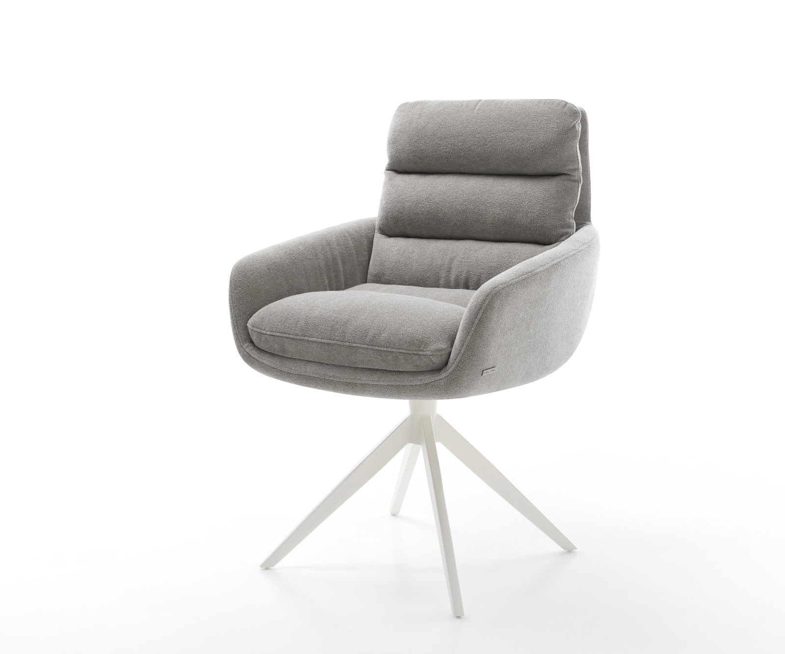 DELIFE Drehstuhl Abelia-Flex mit Armlehnen Strukturstoff Soft Grau Kreuzgestell breit Weiß 360° drehbar Wippfunktion