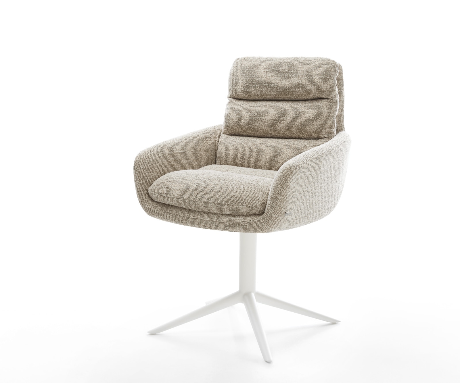 DELIFE Drehstuhl Abelia-Flex mit Armlehnen Webstoff Soft Beige Fußkreuz Weiß 360° drehbar Wippfunktion