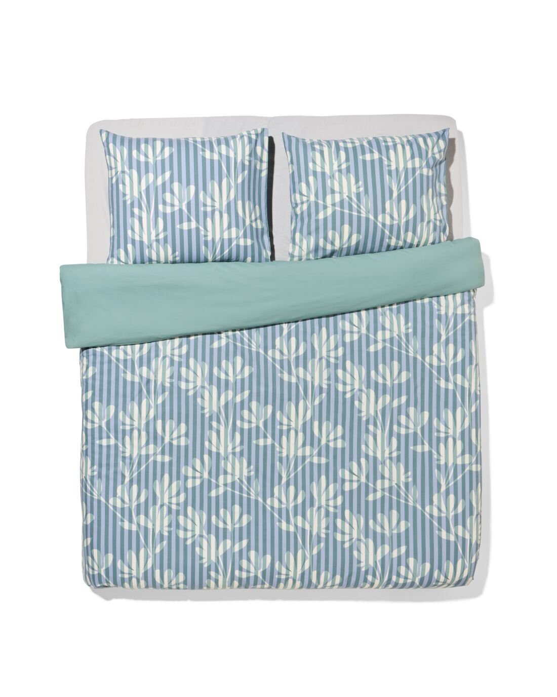 HEMA Dekbedovertrek 200x200/220cm Zacht Katoen Strepen Groen-blauw (groen)