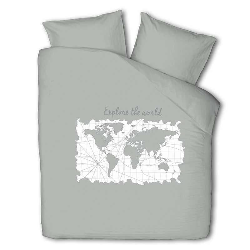 Luna Bedding Dekbedovertrek Map Of Dreams Eenpersoons (140x200 Cm) Grijs Polyesterkatoen Landschap  - Overtrek - 140x200 Cm (Eenpersoons) - Luna - 