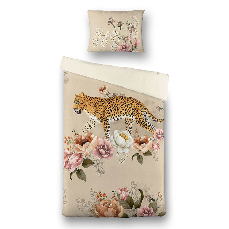 Fresh and Co Dekbedovertrek Tiger Garden Eenpersoons (140x200 Cm) Beige Polyesterkatoen Natuur & Dieren  - Overtrek - 140x200 Cm (Eenpersoons) - - 