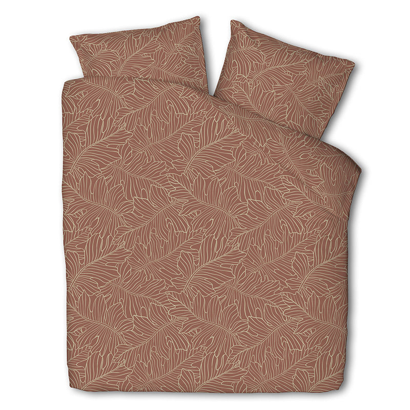Presence Dekbedovertrek Katoen Leaf LitsJumeaux (240x240 Cm) Bruin & Taupe Katoen Patroon  - Overtrek - 240x240 Cm (Lits-Jumeaux) -  - 
