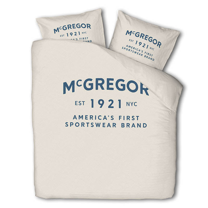 McGregor Dekbedovertrek  Katoen Boston Wit Eenpersoons (140x200 Cm) Beige Katoen Tekst  - Overtrek - 140x200 Cm (Eenpersoons) - - 