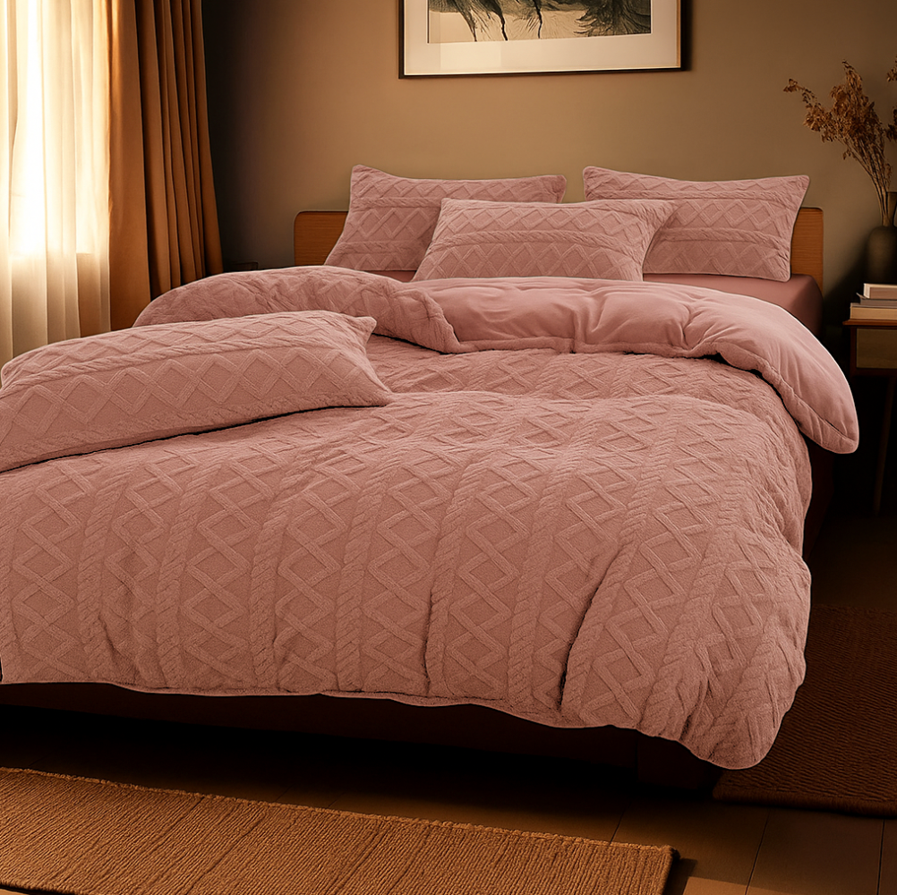 Zydante Dekbedovertrek Teddy Jacquard Roze Eenpersoons (140x200 Cm) Roze Microvezel Patroon  - Overtrek - 140x200 Cm (Eenpersoons) -  - 