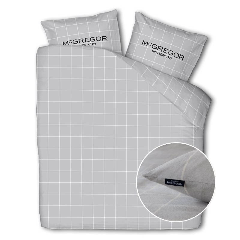 McGregor Dekbedovertrek  KatoenFlanel Gray Grid. Eenpersoons (140x200 Cm) Grijs Flanel Ruiten  - Overtrek - 140x200 Cm (Eenpersoons) - - 