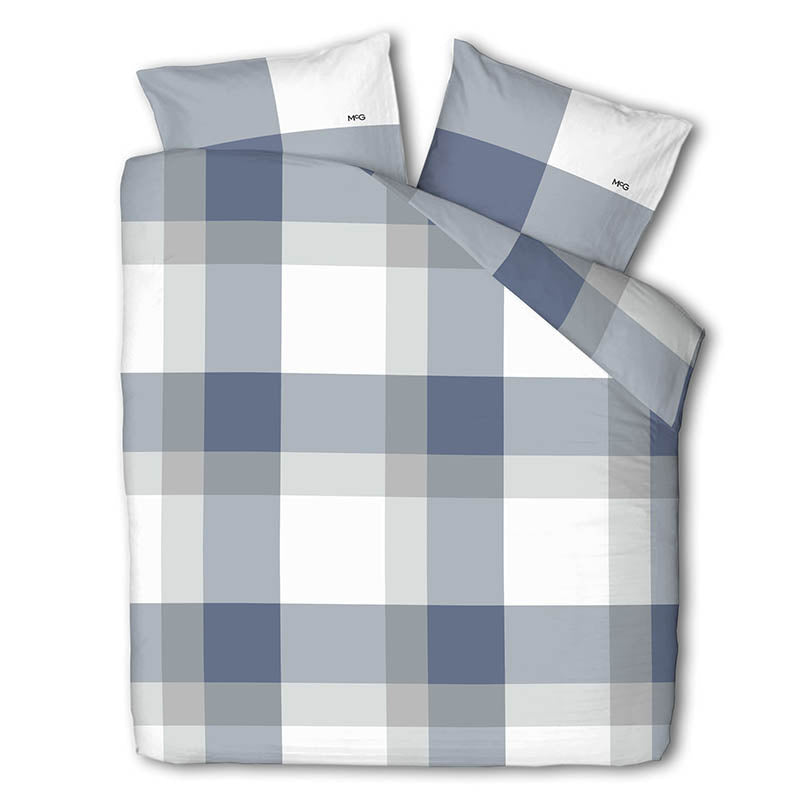 McGregor Dekbedovertrek  KatoenFlanel Blue Check Eenpersoons (140x200 Cm) Wit & Blauw Flanel Ruiten  - Overtrek - 140x200 Cm - 