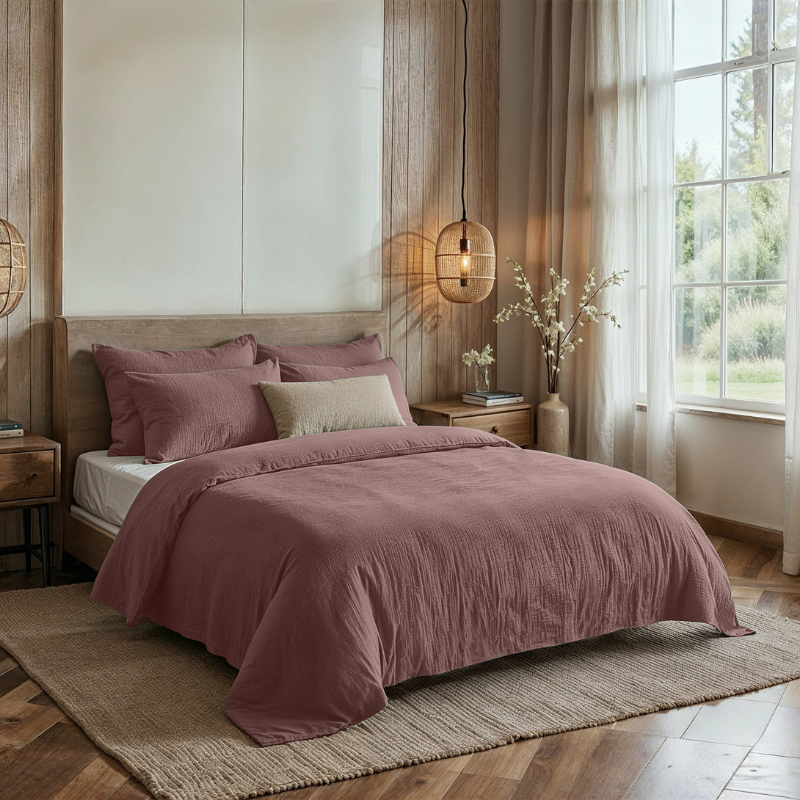 Dreamhouse Dekbedovertrek PercaleKatoen Mousseline Oud Roze Eenpersoons (140x200 Cm) Roze Percale Katoen Effen  - Overtrek - 140x200 Cm - 