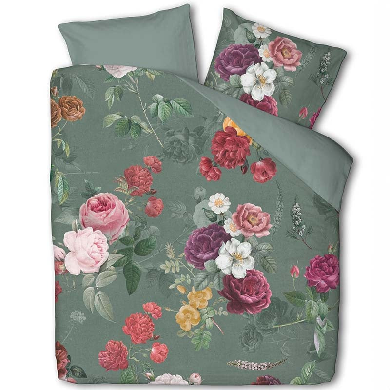 Presence Dekbedovertrek Katoen Philou Green Tweepersoons (200x200 Cm) Groen & Meerkleurig Katoen Bloemen  - Overtrek - 200x200 Cm (Tweepersoons) - 