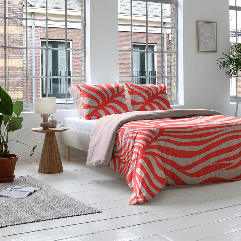 Cloud Nine Dekbedovertrek Katoen Satijn Vibrant Fern Tweepersoons (200x200 Cm) Rood Katoen Satijn Modern  - Overtrek - 200x200 Cm (Tweepersoons) - - 