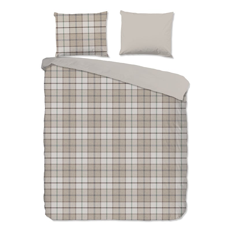 Good Morning Dekbedovertrek KatoenFlanel Bernardus Eenpersoons (140x200 Cm) Beige Katoen Flanel Ruiten & Patroon  - Overtrek - 140x200 Cm - 