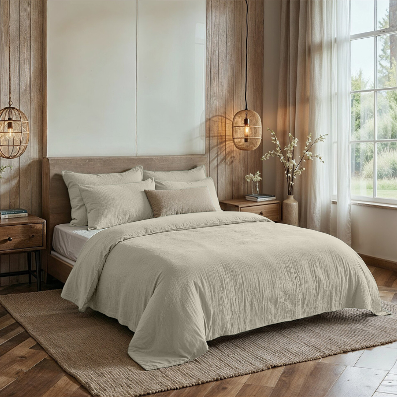 Dreamhouse Dekbedovertrek PercaleKatoen Mousseline Ecru Eenpersoons (140x200 Cm) Crème Percale Katoen Effen  - Overtrek - 140x200 Cm - 
