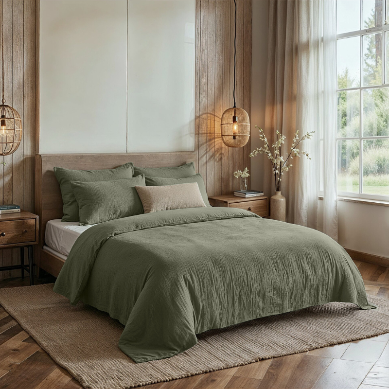 Dreamhouse Dekbedovertrek PercaleKatoen Mousseline Groen Eenpersoons (140x200 Cm) Groen Percale Katoen Effen  - Overtrek - 140x200 Cm - 