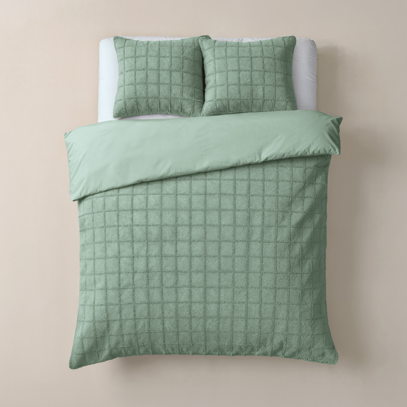 Sleeptime Dekbedovertrek Faux Fur Check Groen LitsJumeaux (240x220 Cm) Groen Microvezel Patroon  - Overtrek - 240x220 Cm (Lits-Jumeaux) - - 