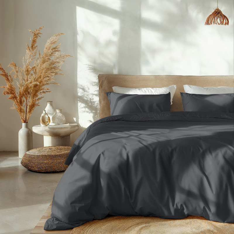 Dreamhouse Dekbedovertrek Percale Katoen Uni Antraciet LitsJumeaux (240x220 Cm) Antraciet Percale Katoen Effen  - Overtrek - 240x220 Cm - 