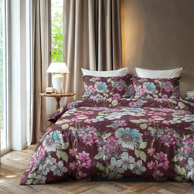 Zydante Dekbedovertrek KatoenFlanel Flower Tweepersoons (200x200 Cm) Meerkleurig Flanel Bloemen  - Overtrek - 200x200 Cm (Tweepersoons) -  - 