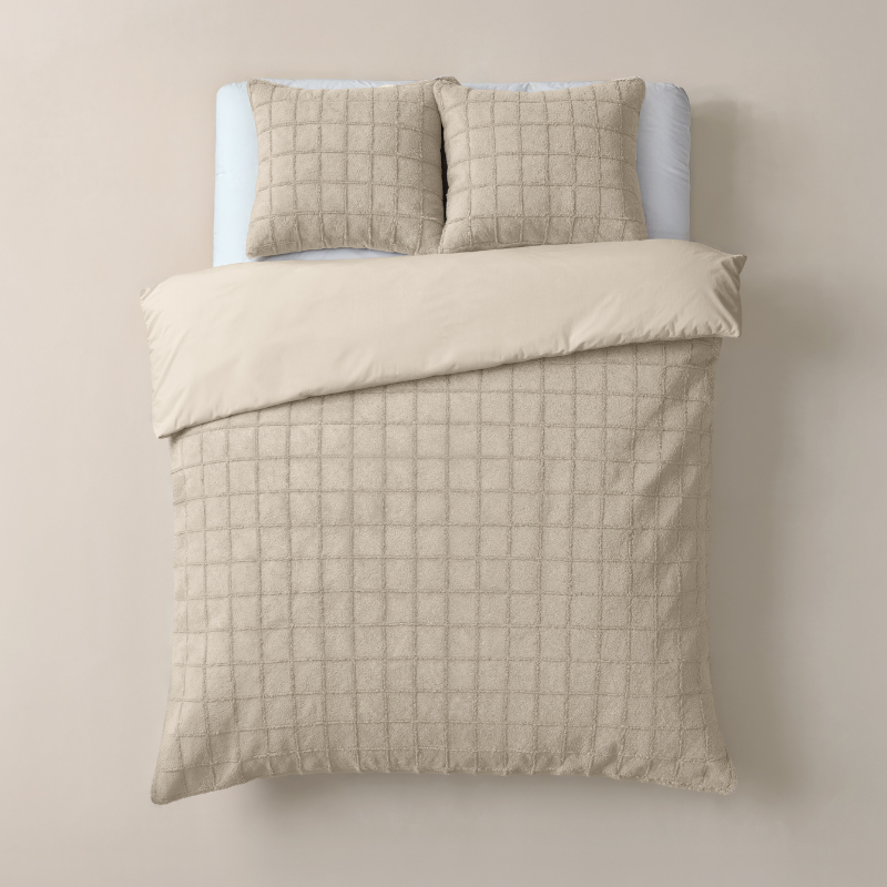 Sleeptime Dekbedovertrek Faux Fur Check Beige LitsJumeaux (240x220 Cm) Beige Microvezel Patroon  - Overtrek - 240x220 Cm (Lits-Jumeaux) - - 