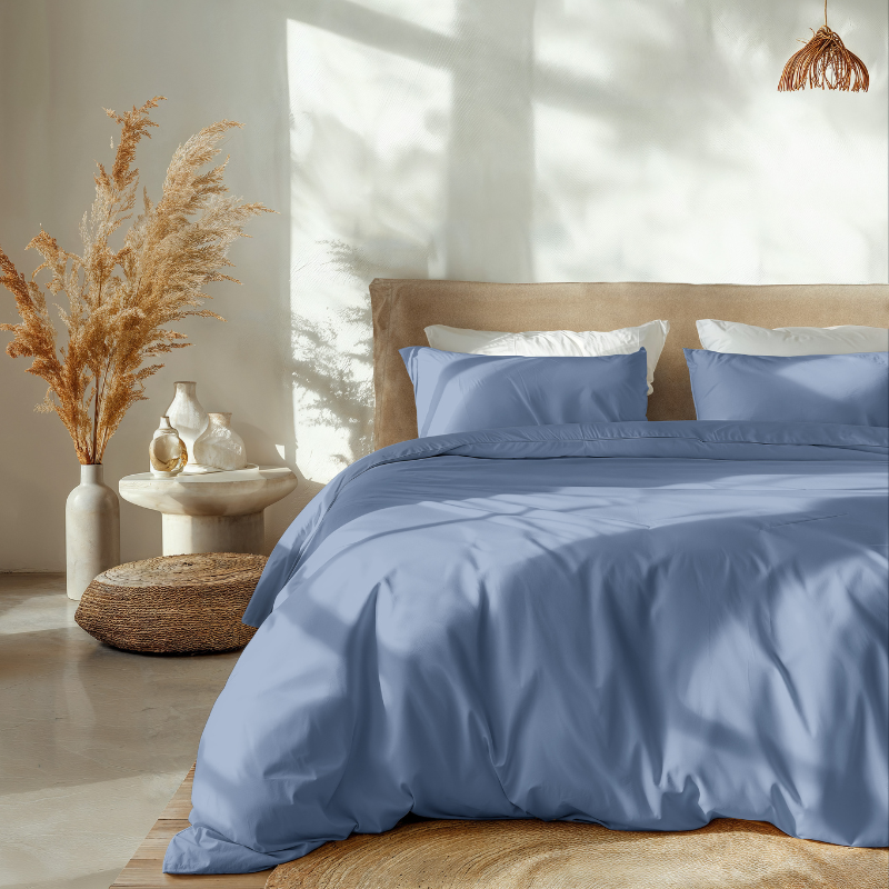 Dreamhouse Dekbedovertrek Percale Katoen Uni Blauw Tweepersoons (200x200 Cm) Blauw Percale Katoen Effen  - Overtrek - 200x200 Cm (Tweepersoons) - - 