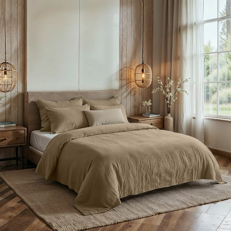 Dreamhouse Dekbedovertrek PercaleKatoen Mousseline Taupe Eenpersoons (140x200 Cm) Taupe Percale Katoen Effen  - Overtrek - 140x200 Cm - 