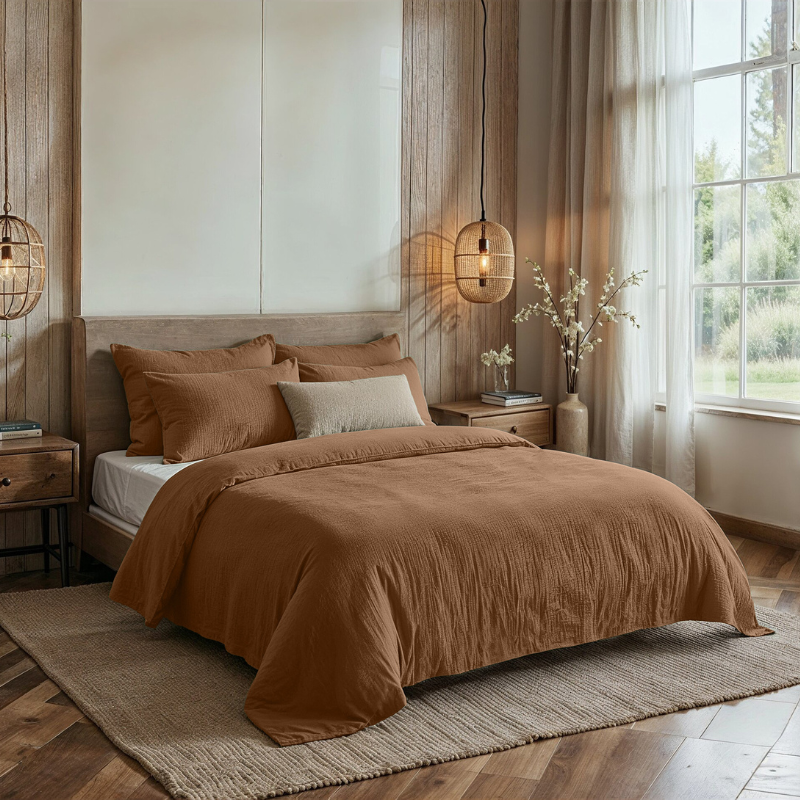 Dreamhouse Dekbedovertrek PercaleKatoen Mousseline Terracotta Eenpersoons (140x200 Cm) Bruin Percale Katoen Effen  - Overtrek - 140x200 Cm - 