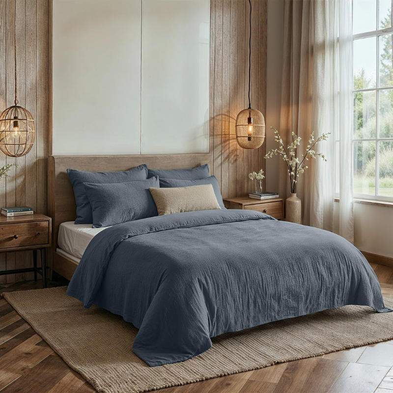 Dreamhouse Dekbedovertrek PercaleKatoen Mousseline Navy Eenpersoons (140x200 Cm) Navy Percale Katoen Effen  - Overtrek - 140x200 Cm - 