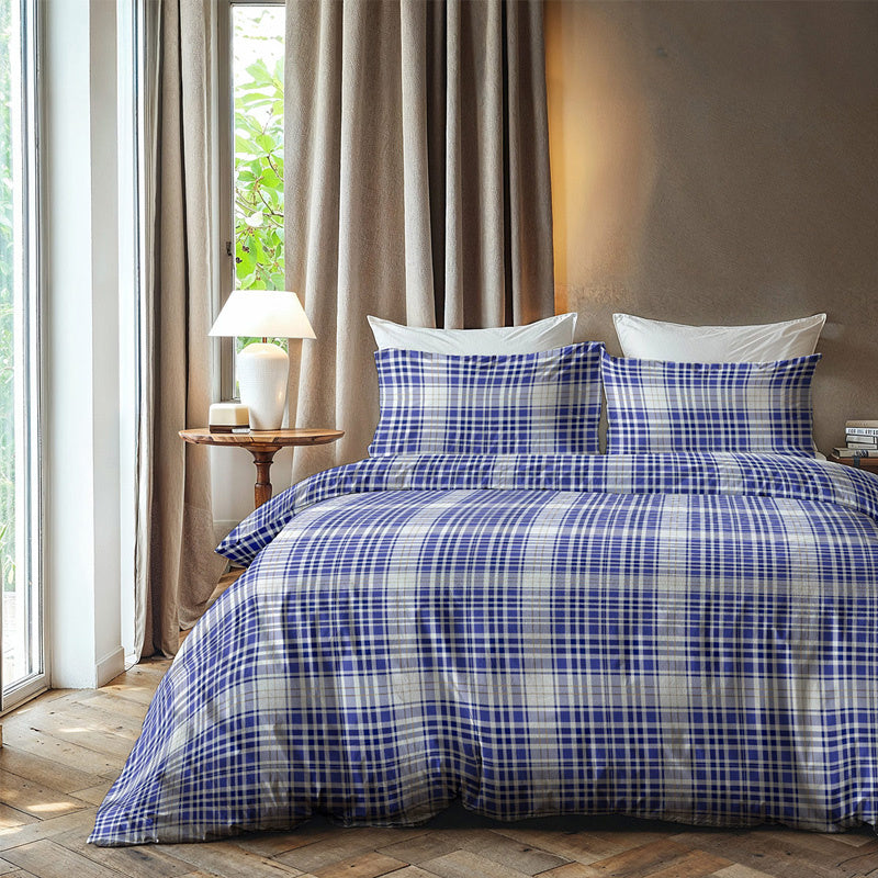 Zydante Dekbedovertrek KatoenFlanel Squares Tweepersoons (200x200 Cm) Blauw Flanel Strepen  - Overtrek - 200x200 Cm (Tweepersoons) -  - 
