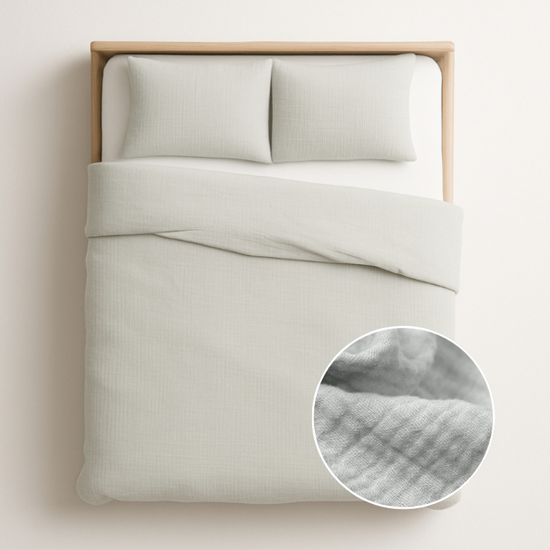 Zydante Dekbedovertrek Katoen Mousseline Lichtgrijs Tweepersoons (200x200 Cm) Grijs Percale Katoen Effen  - Overtrek - 200x200 Cm (Tweepersoons) - 