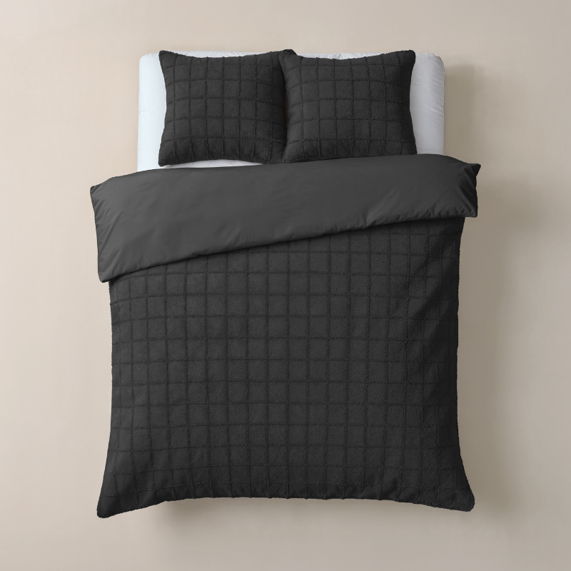 Sleeptime Dekbedovertrek Faux Fur Check Zwart LitsJumeaux (240x220 Cm) Zwart Microvezel Patroon  - Overtrek - 240x220 Cm (Lits-Jumeaux) - - 