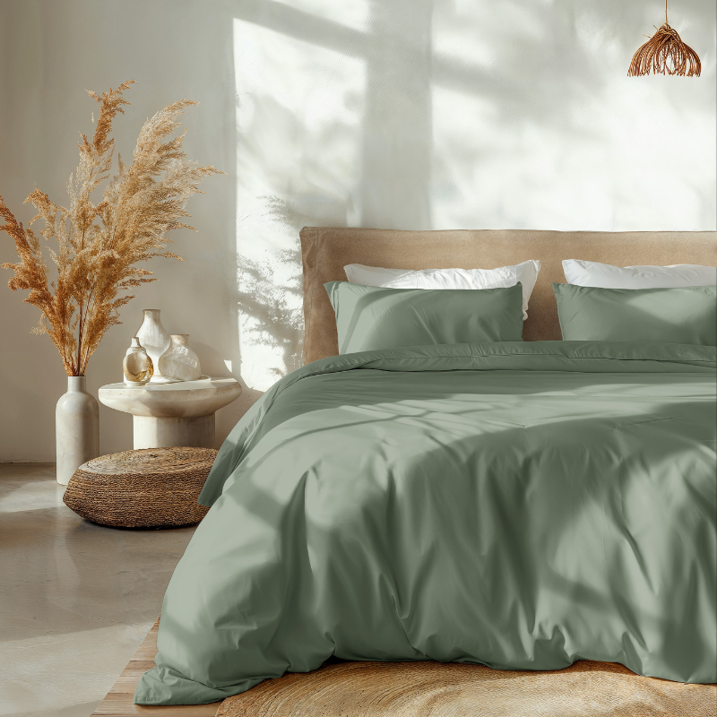Dreamhouse Dekbedovertrek Percale Katoen Uni Eucalyptus Tweepersoons (200x200 Cm) Blauw Percale Katoen Effen  - Overtrek - 200x200 Cm - 