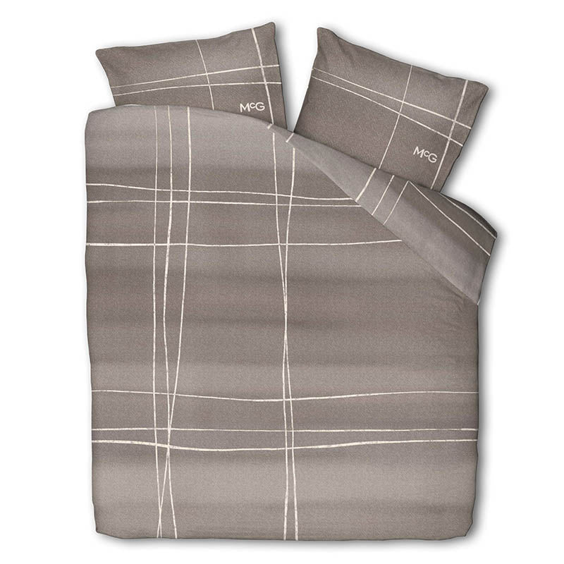 McGregor Dekbedovertrek  Katoen Illinois Eenpersoons (140x200 Cm) Taupe Katoen Strepen  - Overtrek - 140x200 Cm (Eenpersoons) -  - 