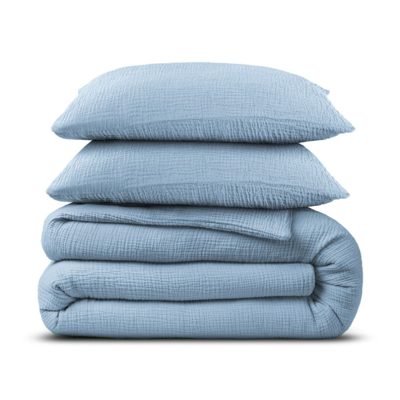 Dreamhouse Dekbedovertrek PercaleKatoen Mousseline Blauw Tweepersoons (200x200 Cm) Blauw Percale Katoen Effen  - Overtrek - 200x200 Cm - 