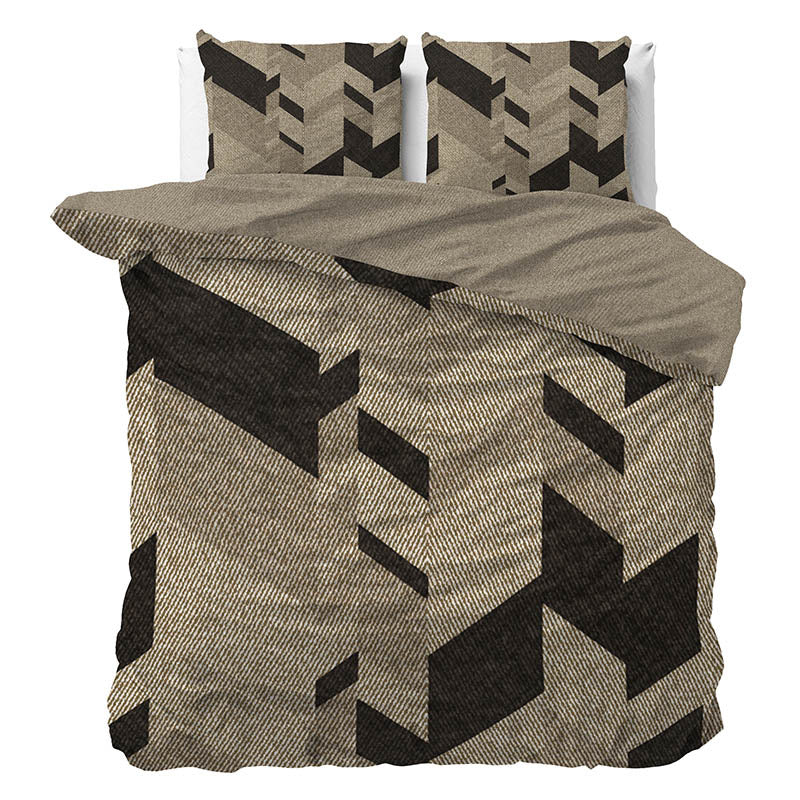 Manilla Dekbedovertrek Katoen Satijn Helios Tweepersoons (200x200 Cm) Zwart & Taupe Katoen Satijn Patroon  - Overtrek - 200x200 Cm (Tweepersoons) - - 