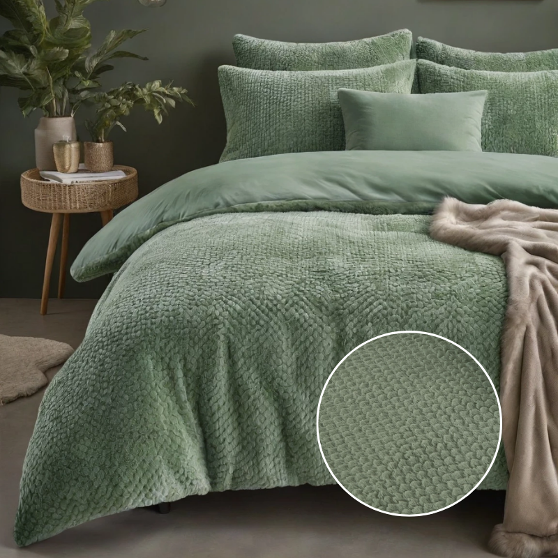 Sleeptime Dekbedovertrek Rabbit Fur Groen LitsJumeaux (240x220 Cm) Groen Microvezel Luxe & Patroon  - Overtrek - 240x220 Cm (Lits-Jumeaux) - - 