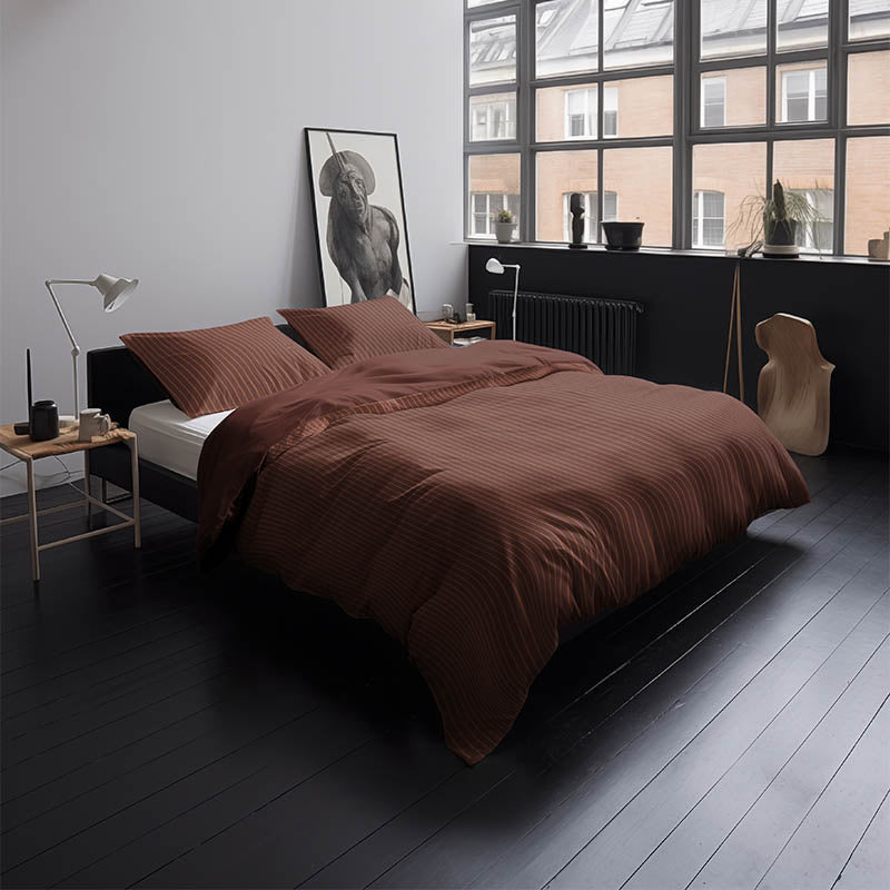 McGregor Dekbedovertrek Katoen Satijn Terracotta Tweepersoons (200x200 Cm) Bruin Katoen Satijn Strepen  - Overtrek - 200x200 Cm (Tweepersoons) - - 