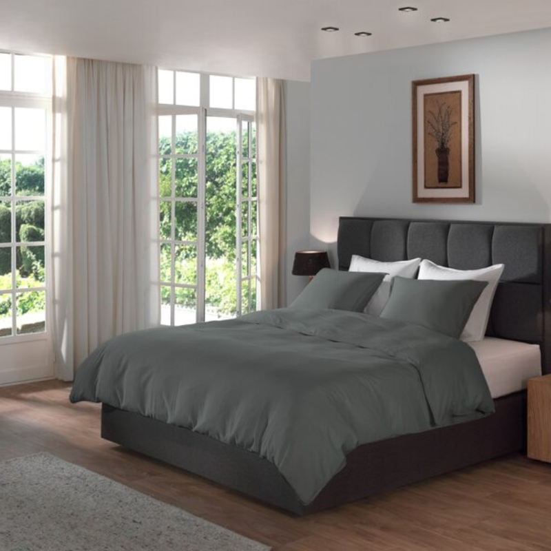 Yellow Suites Dekbedovertrek Linnen Beluga Grey LitsJumeaux (240x220 Cm) Grijs Percale Katoen Effen  - Overtrek - 240x220 Cm (Lits-Jumeaux) - - 