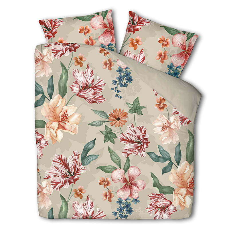 Fresh and Co Dekbedovertrek Flower Happiness Tweepersoons (200x200 Cm) Meerkleurig & Beige Polyesterkatoen Natuur & Bloemen  - Overtrek - 200x200 - 