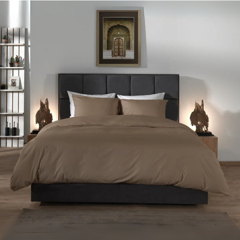 Yellow Suites Dekbedovertrek PercaleKatoen Taupe Eenpersoons (140x200 Cm) Taupe Percale Katoen Effen  - Overtrek - 140x200 Cm (Eenpersoons) - - 