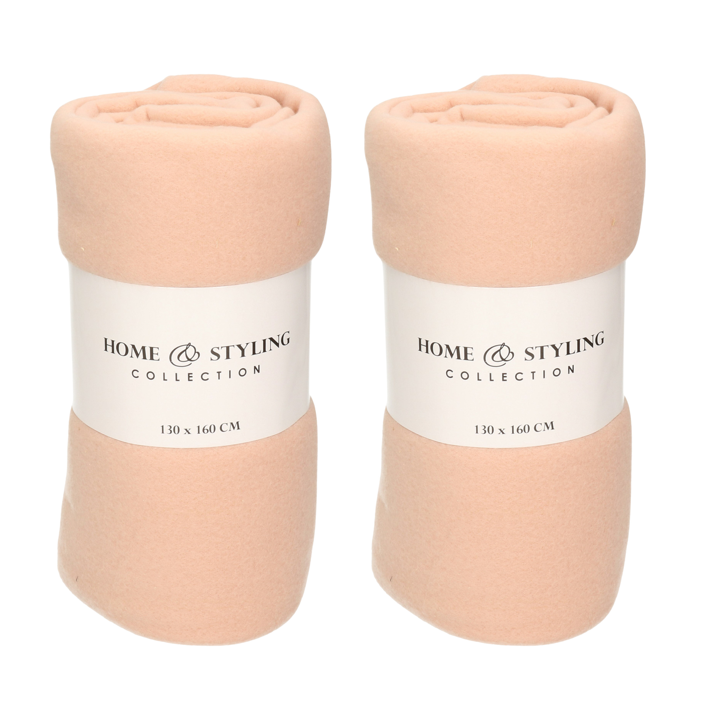 H&S Collection Fleece dekentje - 2x - polyester stof - lichtroze - 130 x 160 cm -