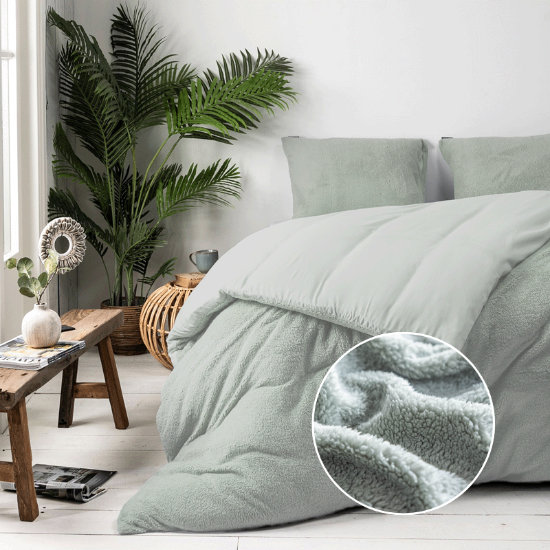 Fresh and Co Dekbedovertrek Teddy LitsJumeaux (240x220 Cm) Jade Microvezel Teddy Effen  - Overtrek - 240x220 Cm (Lits-Jumeaux) -  - 